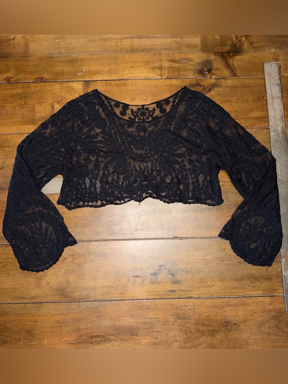 Black Lace Sheer Long Sleeve Crop Top